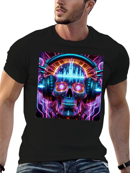 Camiseta Negra Calavera DJ Neón
