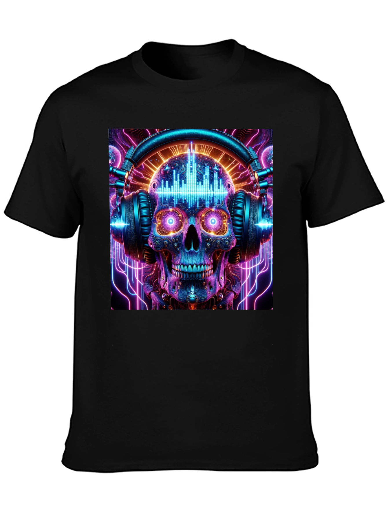 Camiseta Negra Calavera DJ Neón