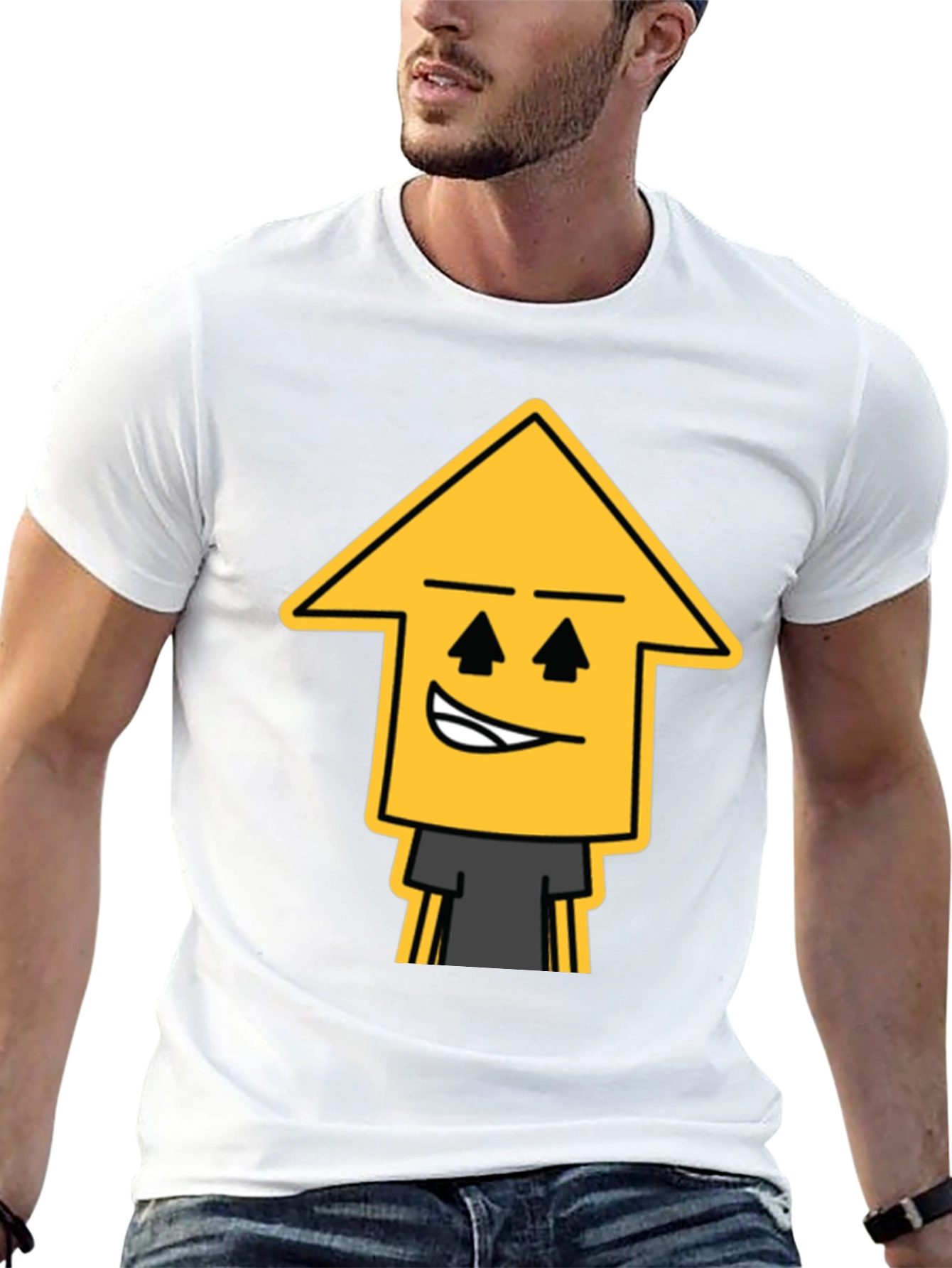 Camiseta Negra con Diseño de Flecha Sonriente