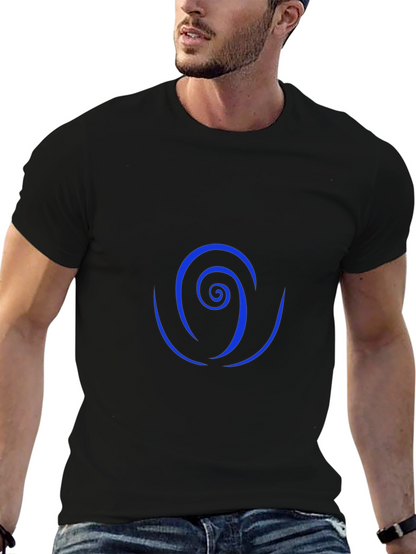 Camiseta Negra con Diseño Espiral Azul