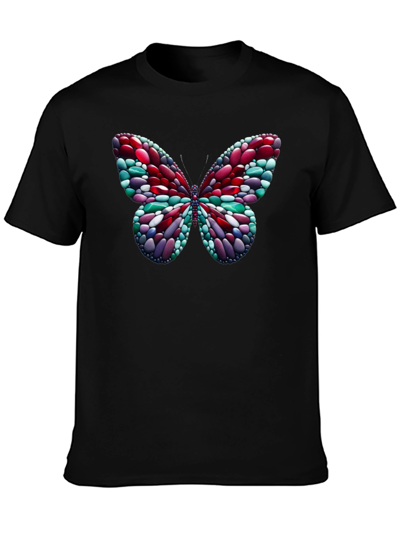 Camiseta Negra con Mariposa de Diseño Abstracto
