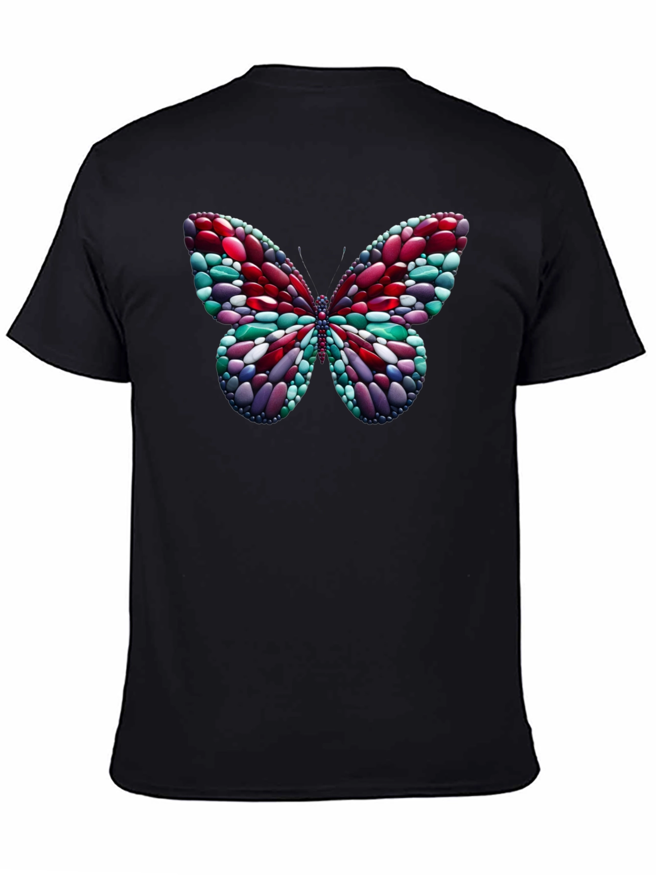 Camiseta Negra con Mariposa de Diseño Abstracto