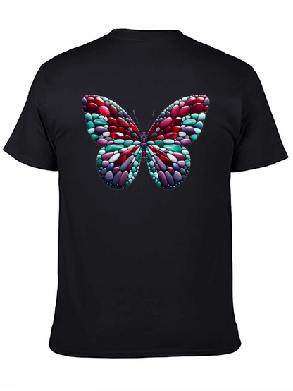 Camiseta Negra con Mariposa de Diseño Abstracto