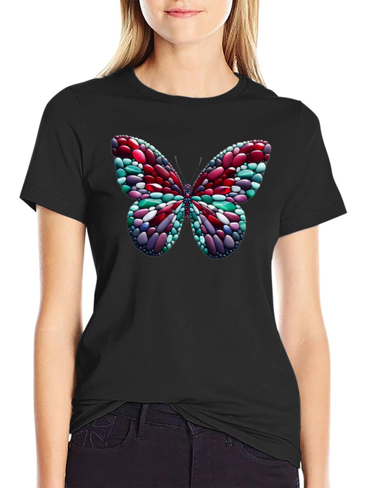 Camiseta Negra con Mariposa de Diseño Abstracto