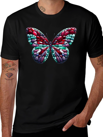 Camiseta Negra con Mariposa de Diseño Abstracto
