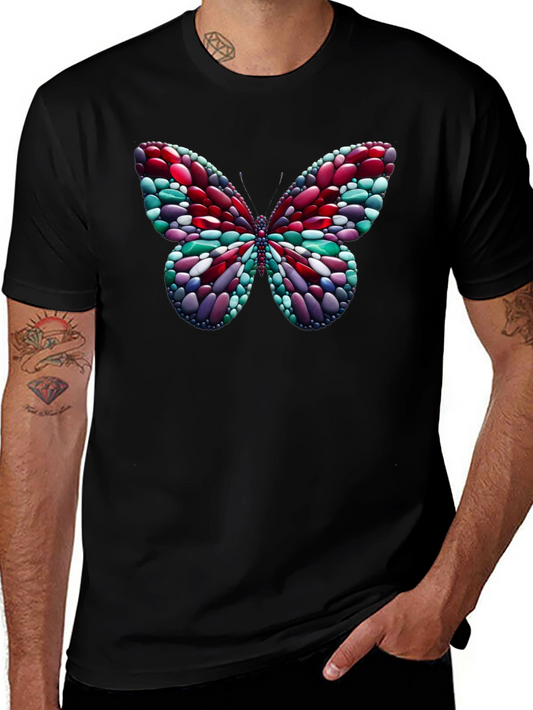 Camiseta Negra con Mariposa de Diseño Abstracto