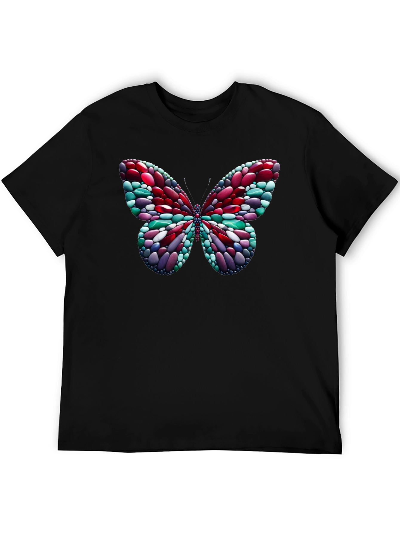 Camiseta Negra con Mariposa de Diseño Abstracto