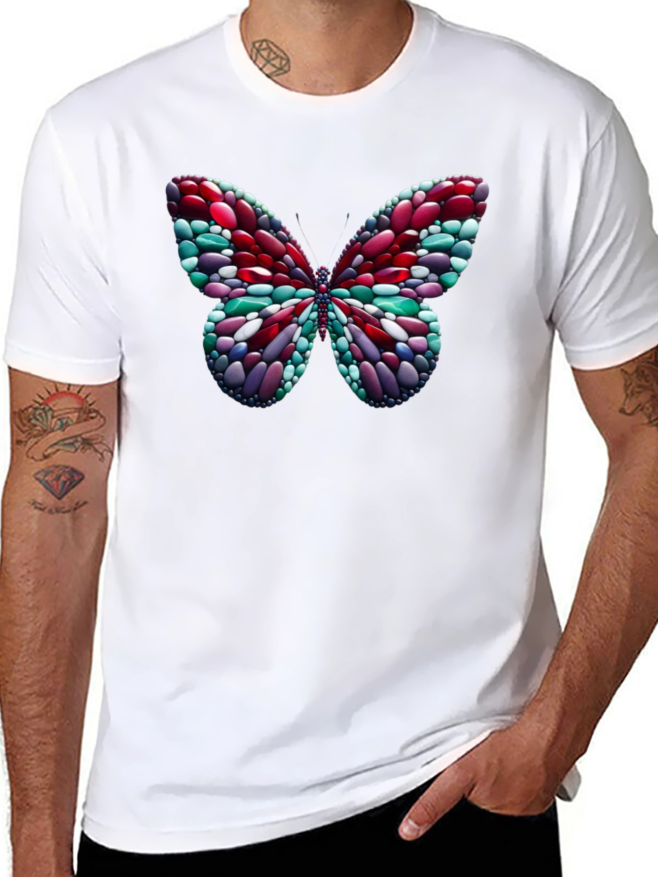 Camiseta Negra con Mariposa de Diseño Abstracto