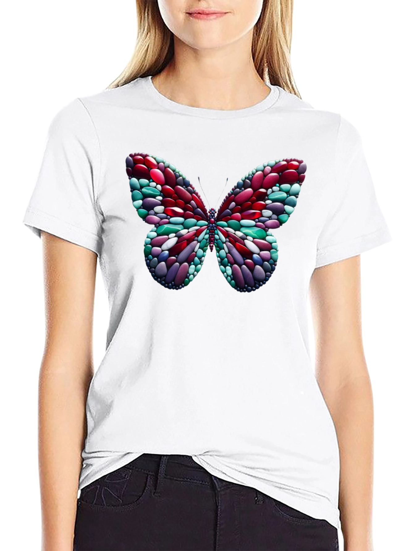 Camiseta Negra con Mariposa de Diseño Abstracto