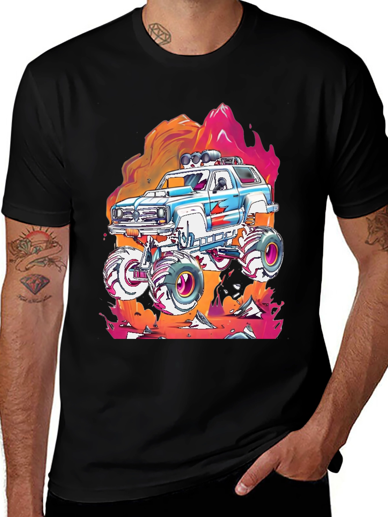 Camiseta Negra con Diseño de Camioneta Monstruo