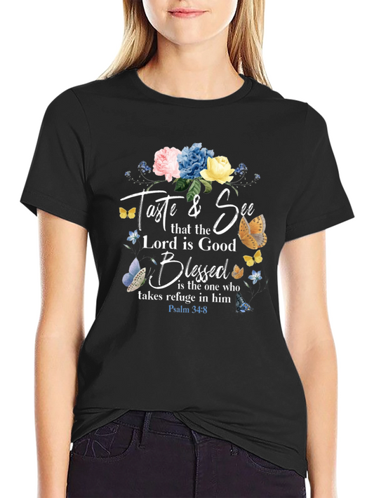 Camiseta Cristiana Flores y Mariposas: Sabor y Ve