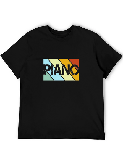 Camiseta Negra Retro Piano para Hombre