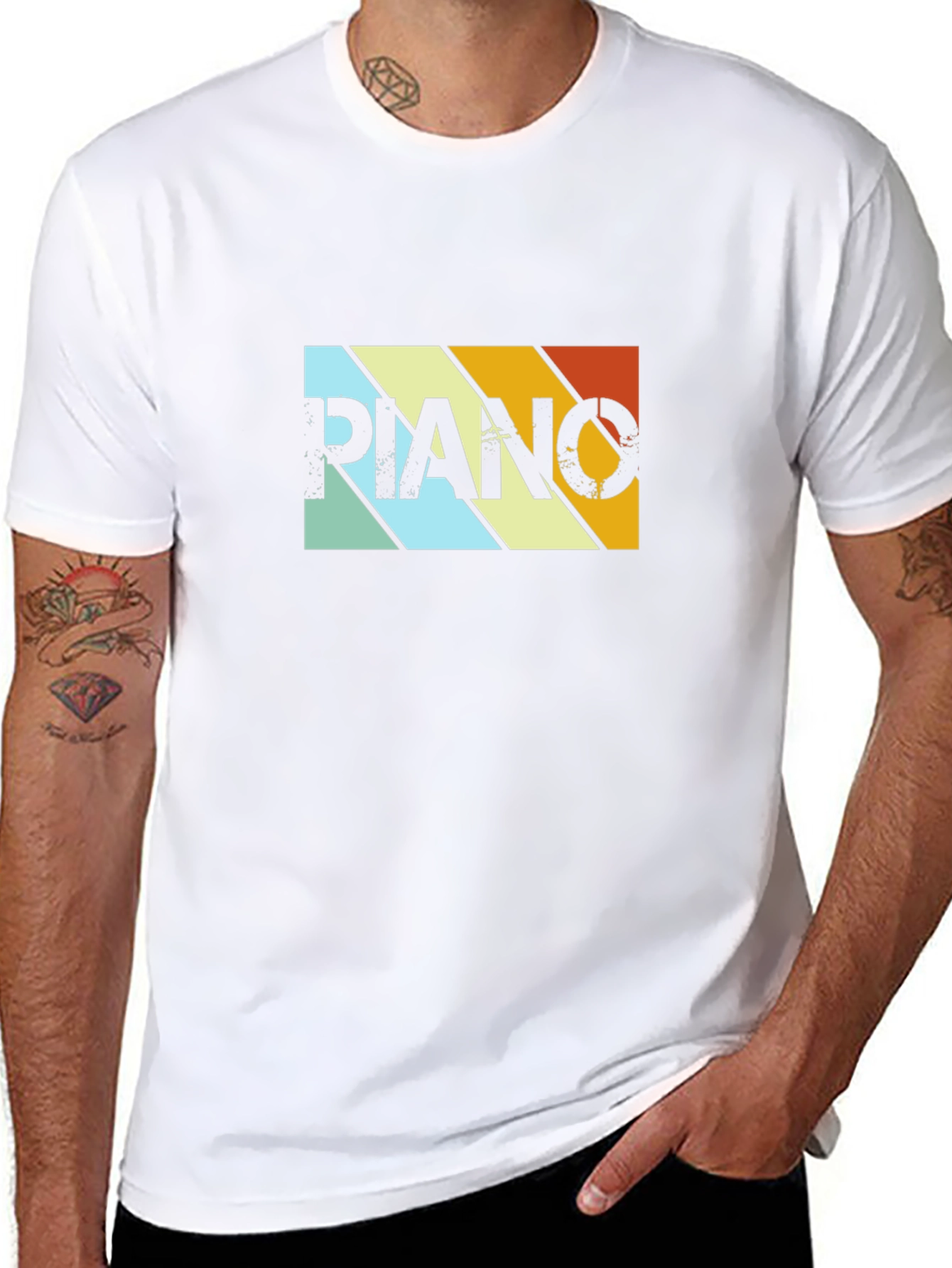 Camiseta Negra Retro Piano para Hombre