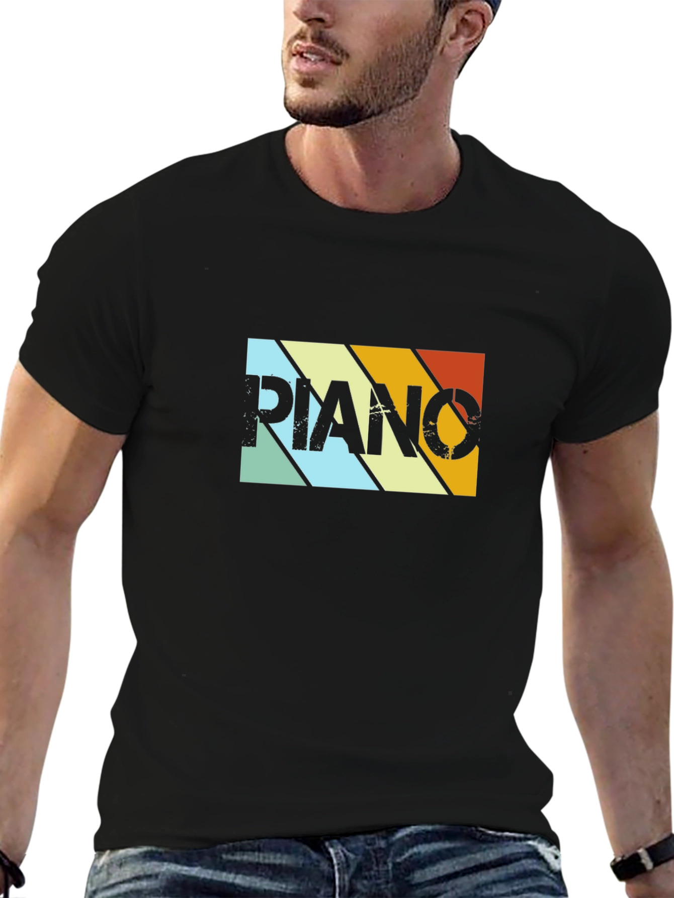 Camiseta Negra Retro Piano para Hombre