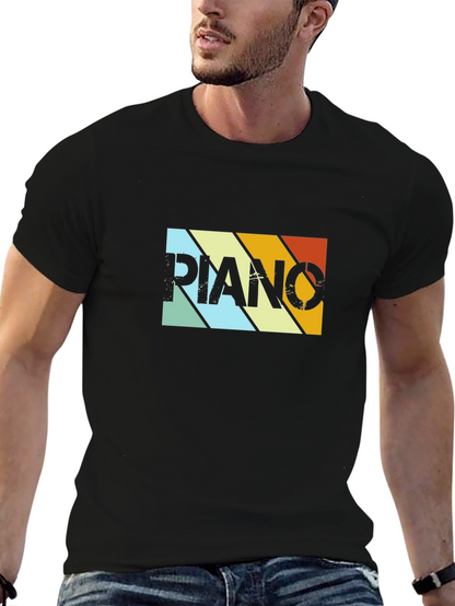 Camiseta Negra Retro Piano para Hombre