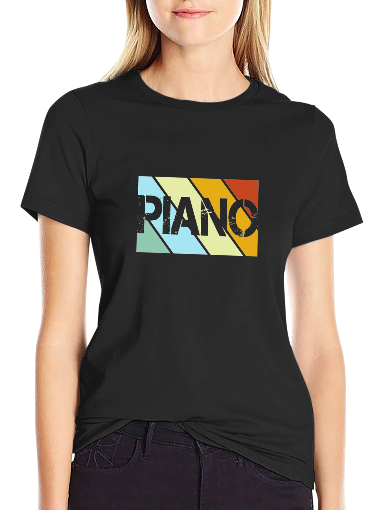 Camiseta Negra Retro Piano para Hombre