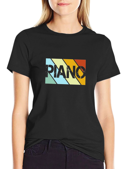 Camiseta Negra Retro Piano para Hombre