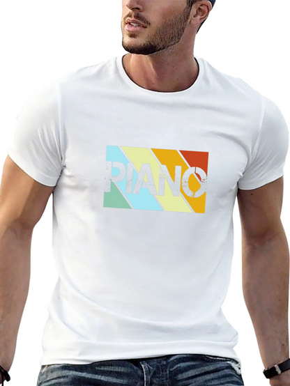 Camiseta Negra Retro Piano para Hombre