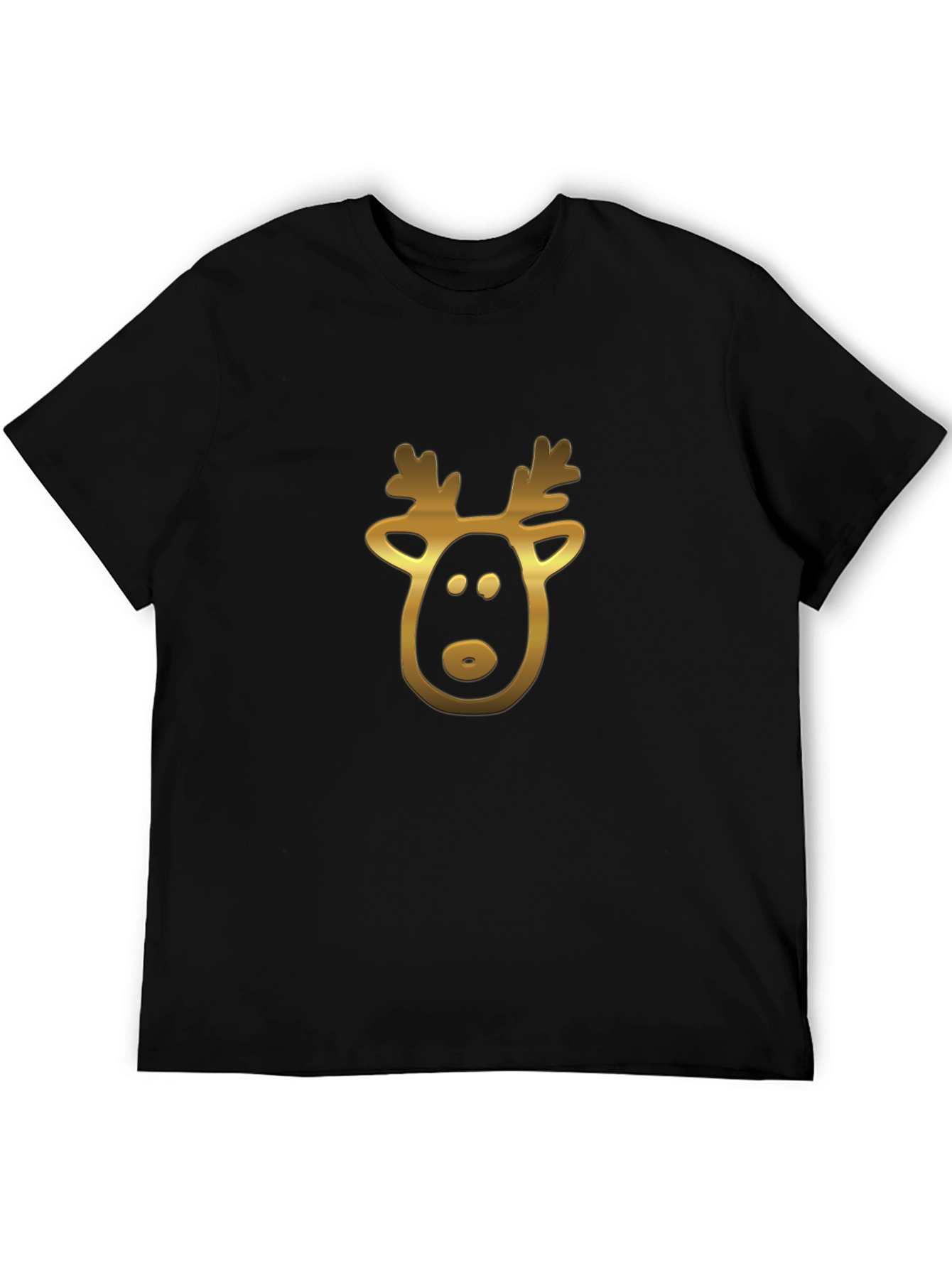 Camiseta Negra con Reno Dorado Navideño