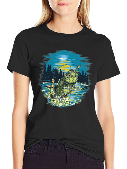 Camiseta negra con diseño de pesca deportiva