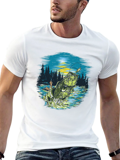 Camiseta negra con diseño de pesca deportiva