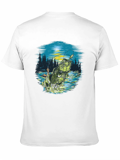 Camiseta negra con diseño de pesca deportiva