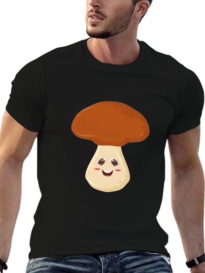 Camiseta Negra con Diseño de Hongo Feliz