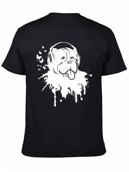 Camiseta Negra con Diseño de Bulldog con Auriculares
