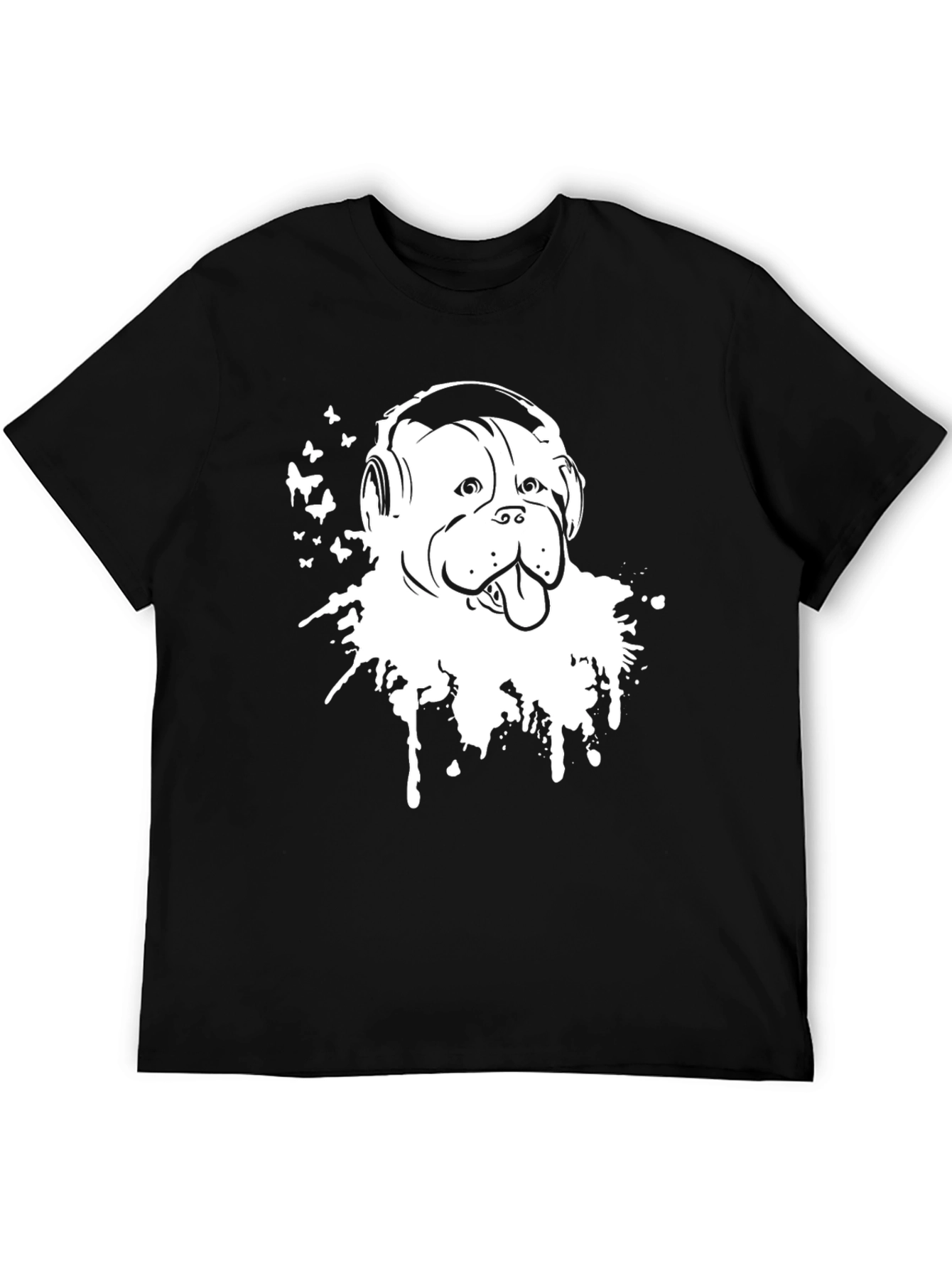 Camiseta Negra con Diseño de Bulldog con Auriculares