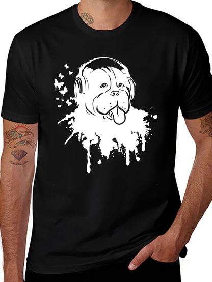 Camiseta Negra con Diseño de Bulldog con Auriculares