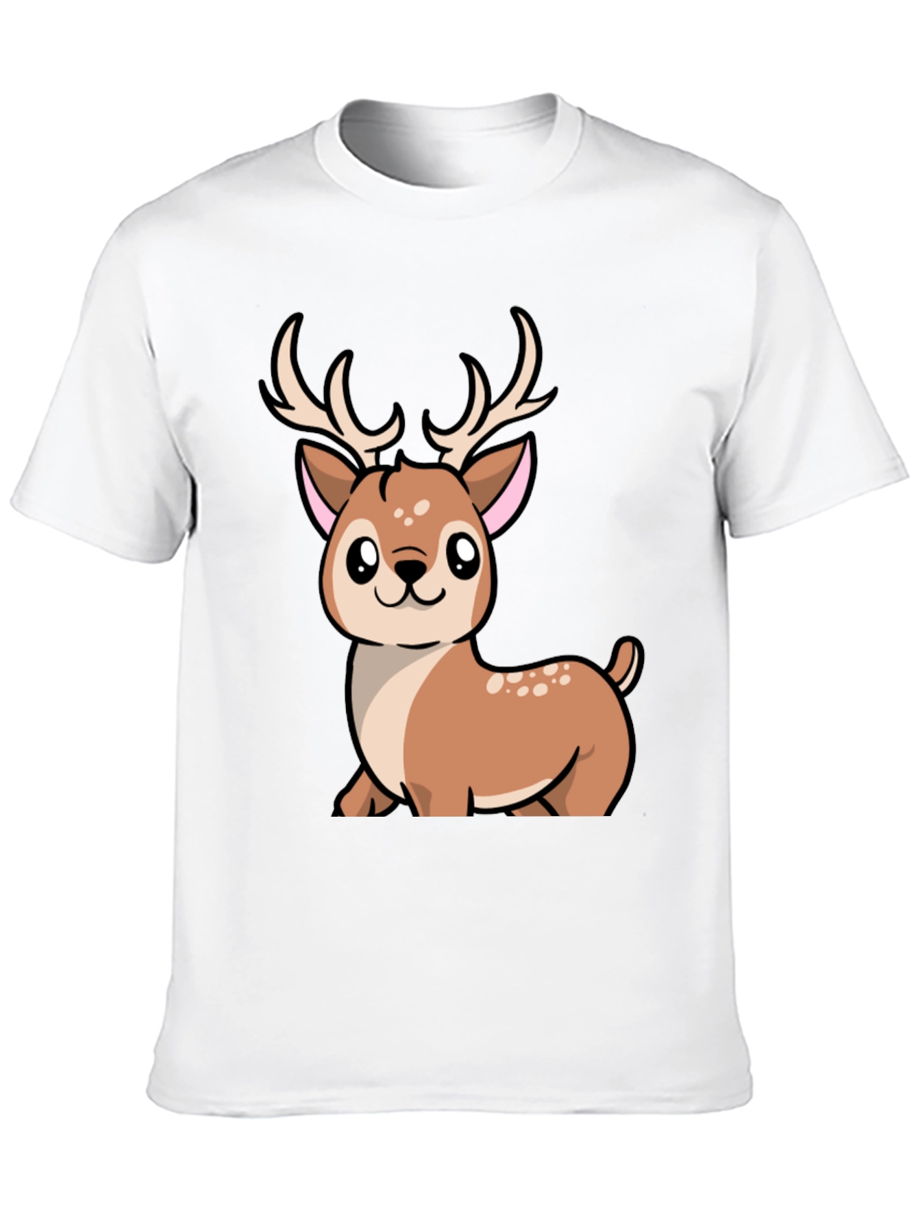 Camiseta Negra con Diseño de Ciervo Kawaii