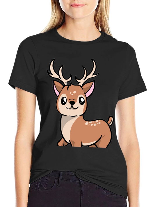 Camiseta Negra con Diseño de Ciervo Kawaii