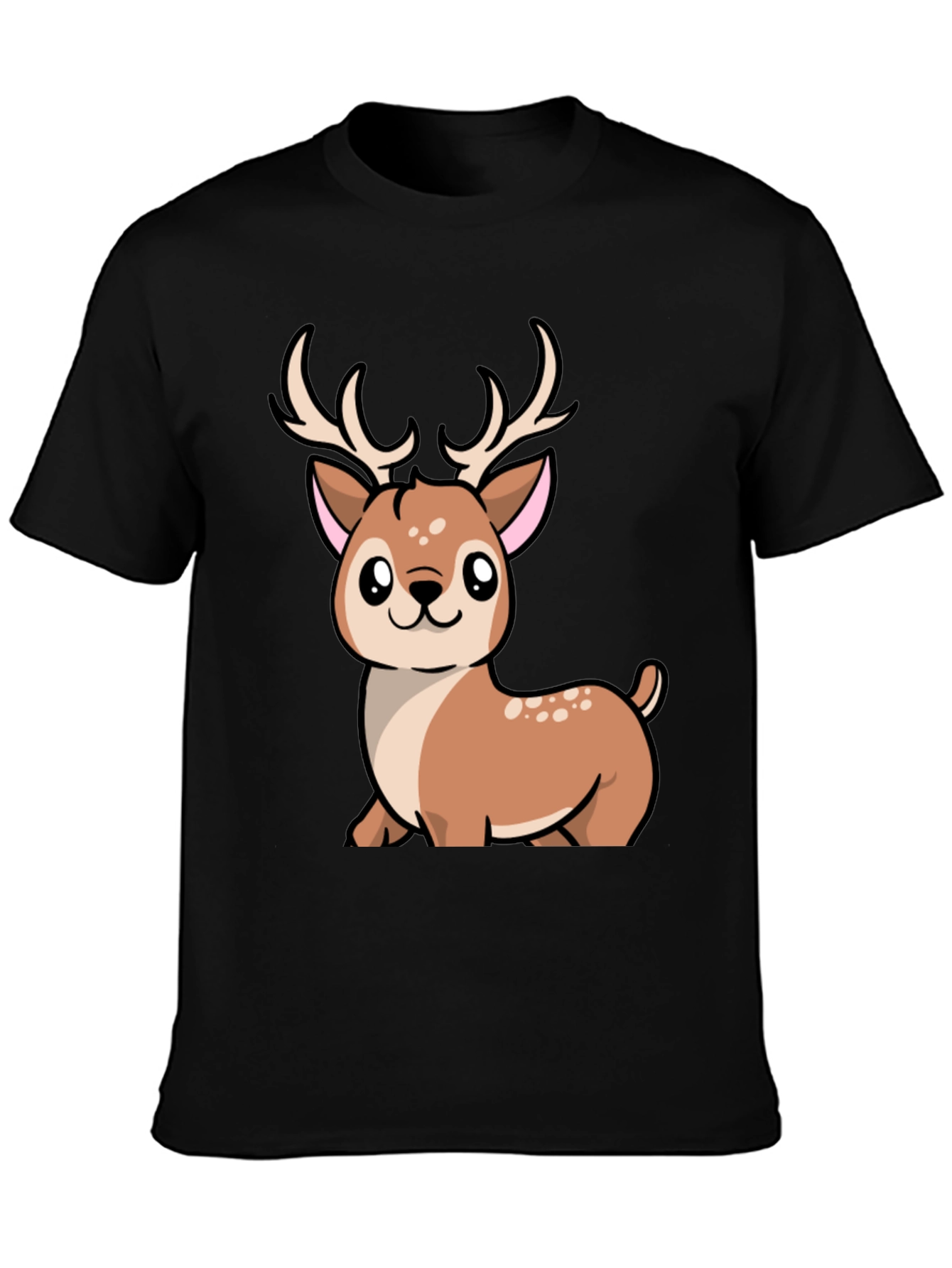 Camiseta Negra con Diseño de Ciervo Kawaii