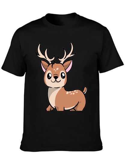 Camiseta Negra con Diseño de Ciervo Kawaii
