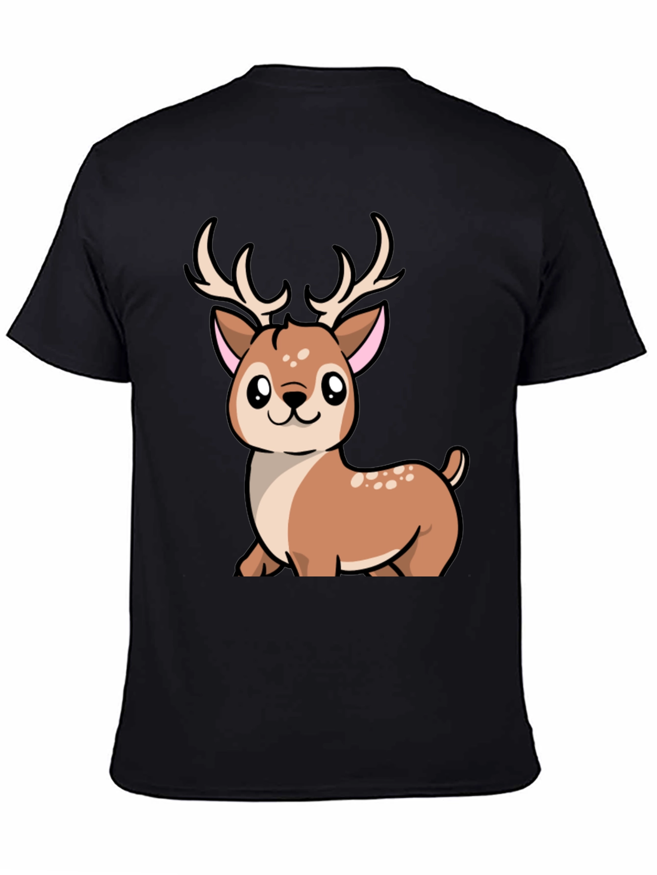 Camiseta Negra con Diseño de Ciervo Kawaii