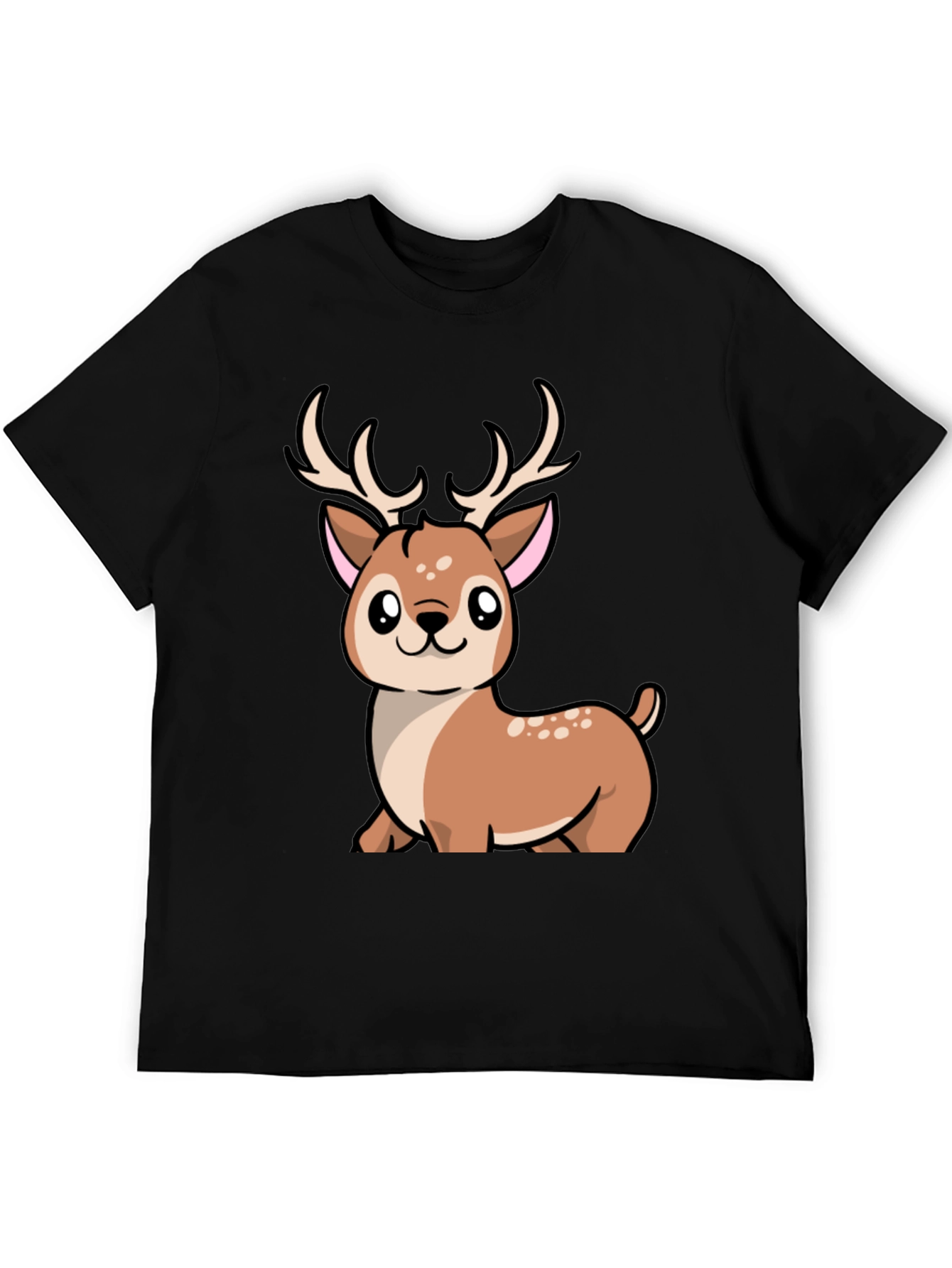 Camiseta Negra con Diseño de Ciervo Kawaii