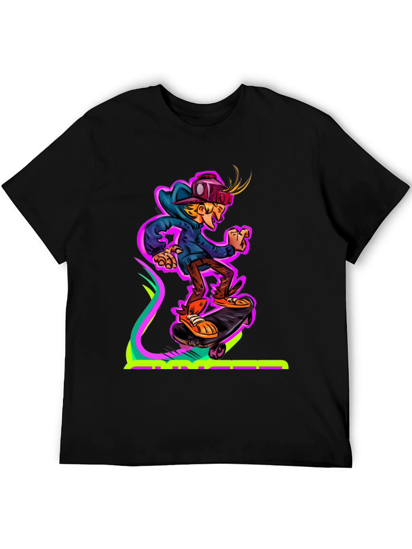 Camiseta Negra con Diseño de Skater Virtual