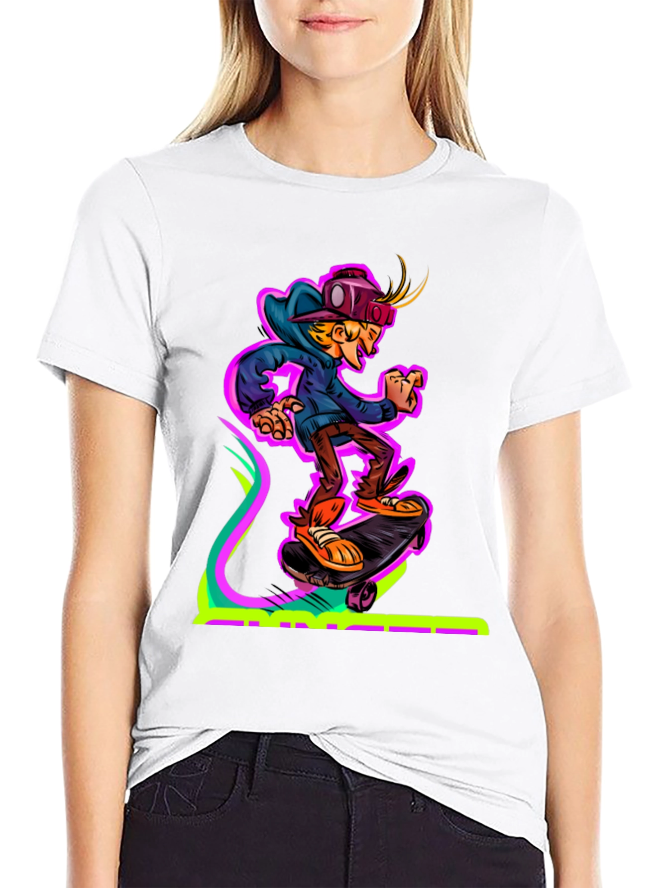 Camiseta Negra con Diseño de Skater Virtual