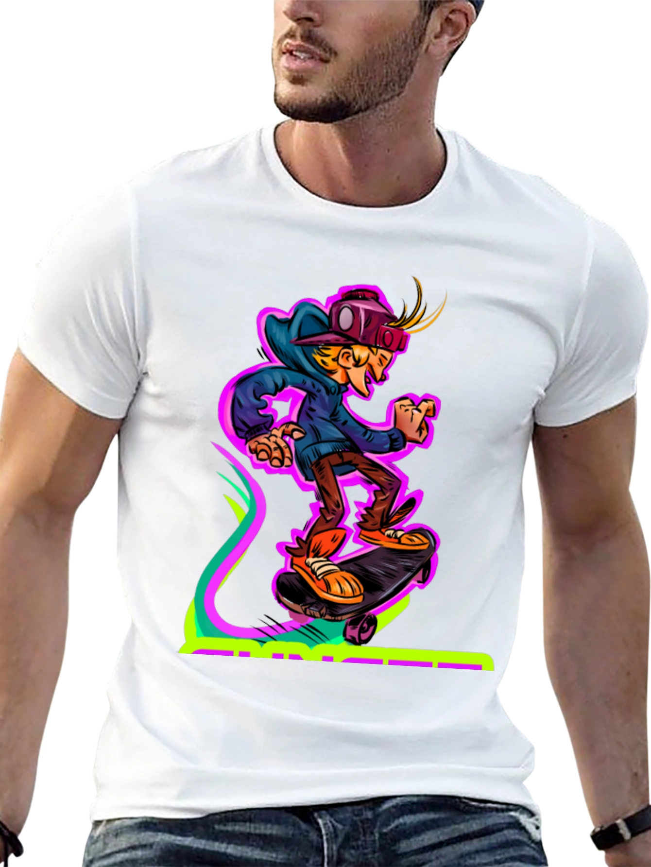 Camiseta Negra con Diseño de Skater Virtual