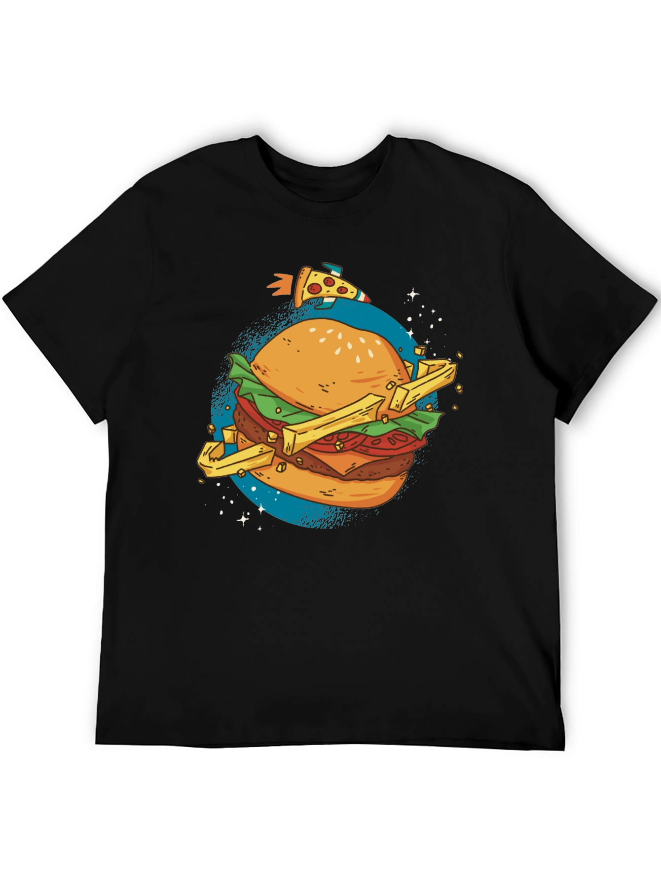 Camiseta Negra Estampada Hamburguesa Espacial