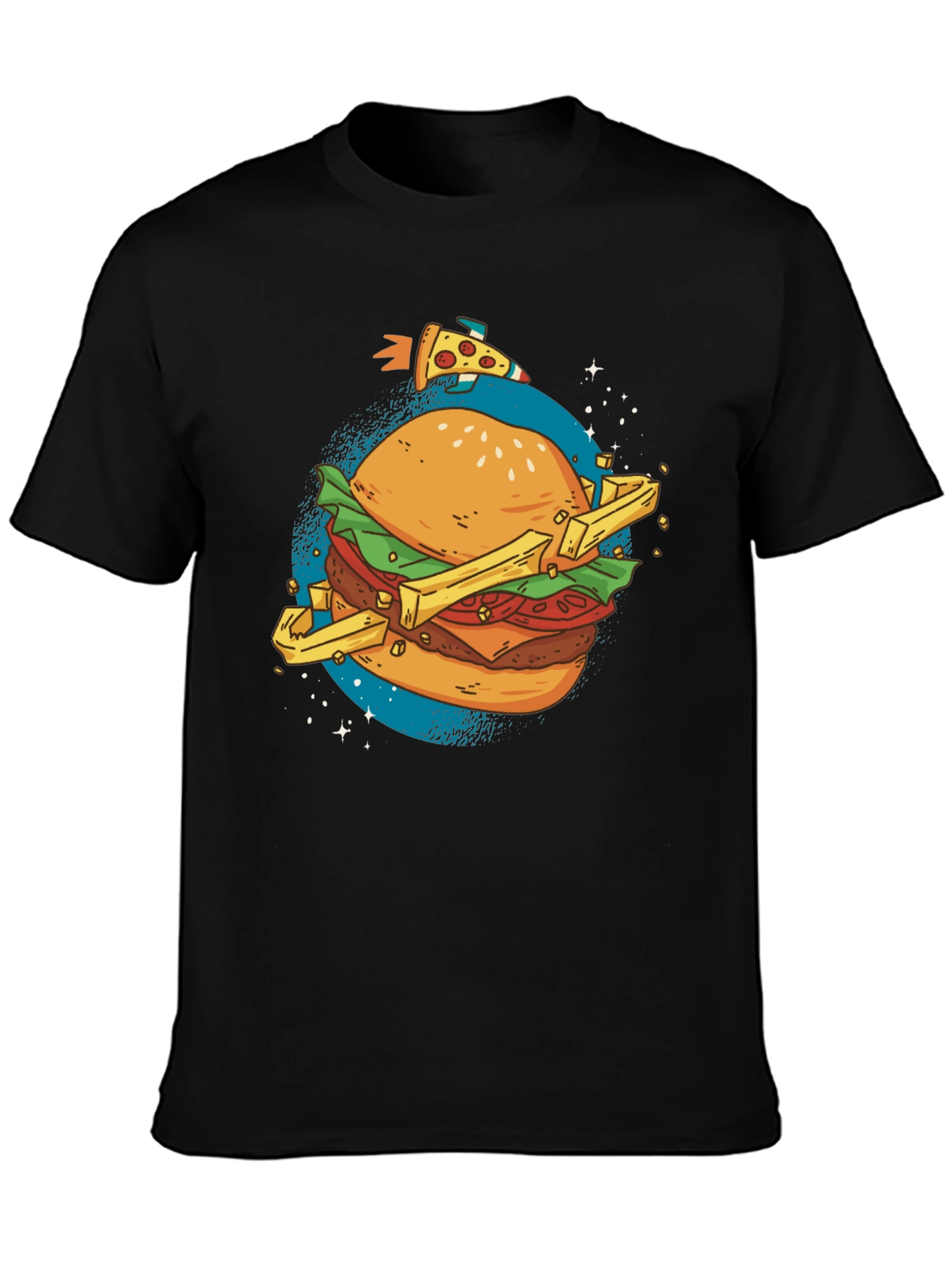 Camiseta Negra Estampada Hamburguesa Espacial