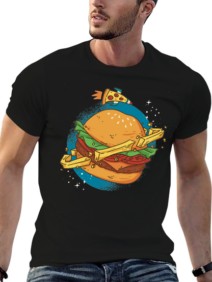 Camiseta Negra Estampada Hamburguesa Espacial