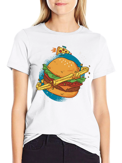 Camiseta Negra Estampada Hamburguesa Espacial