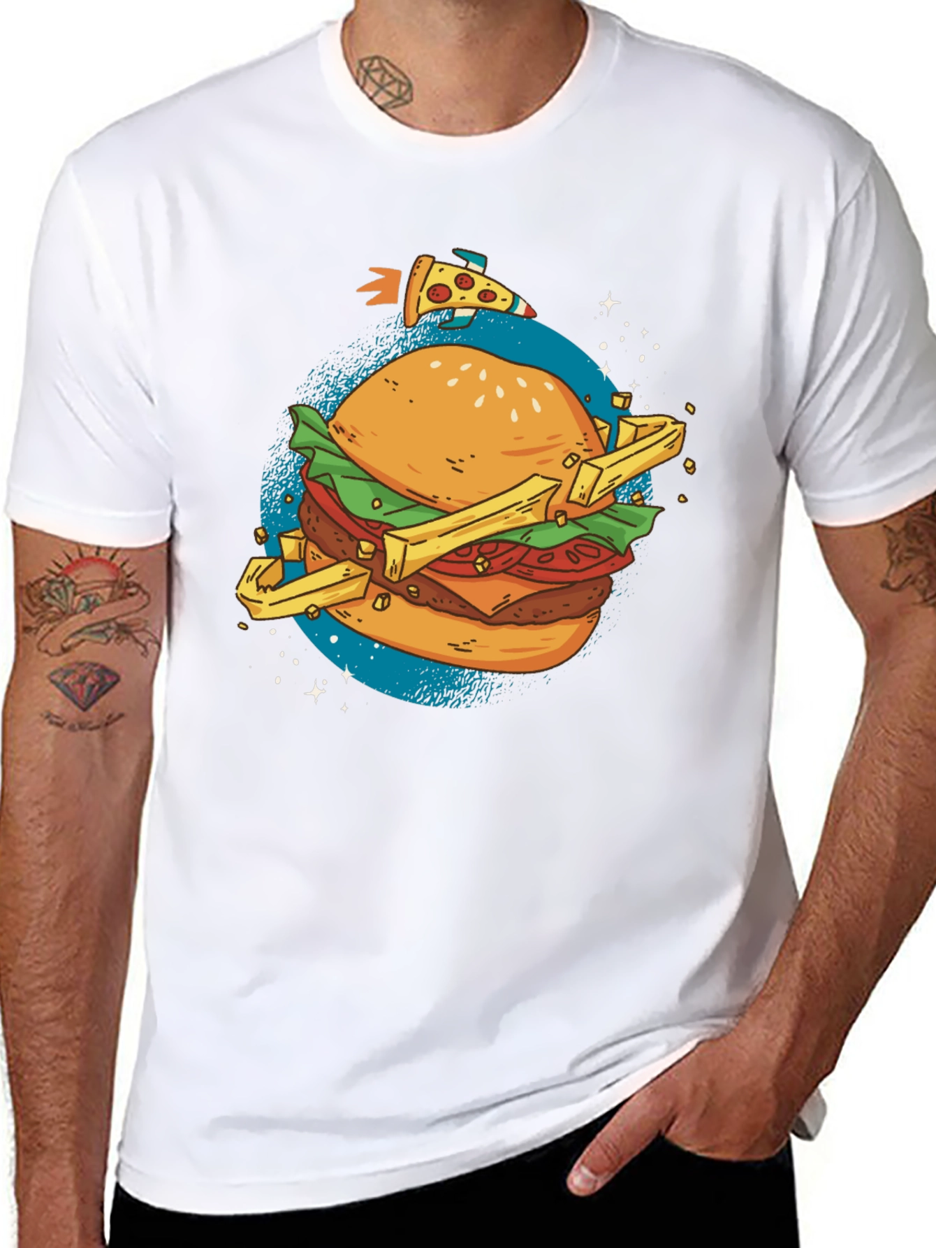 Camiseta Negra Estampada Hamburguesa Espacial