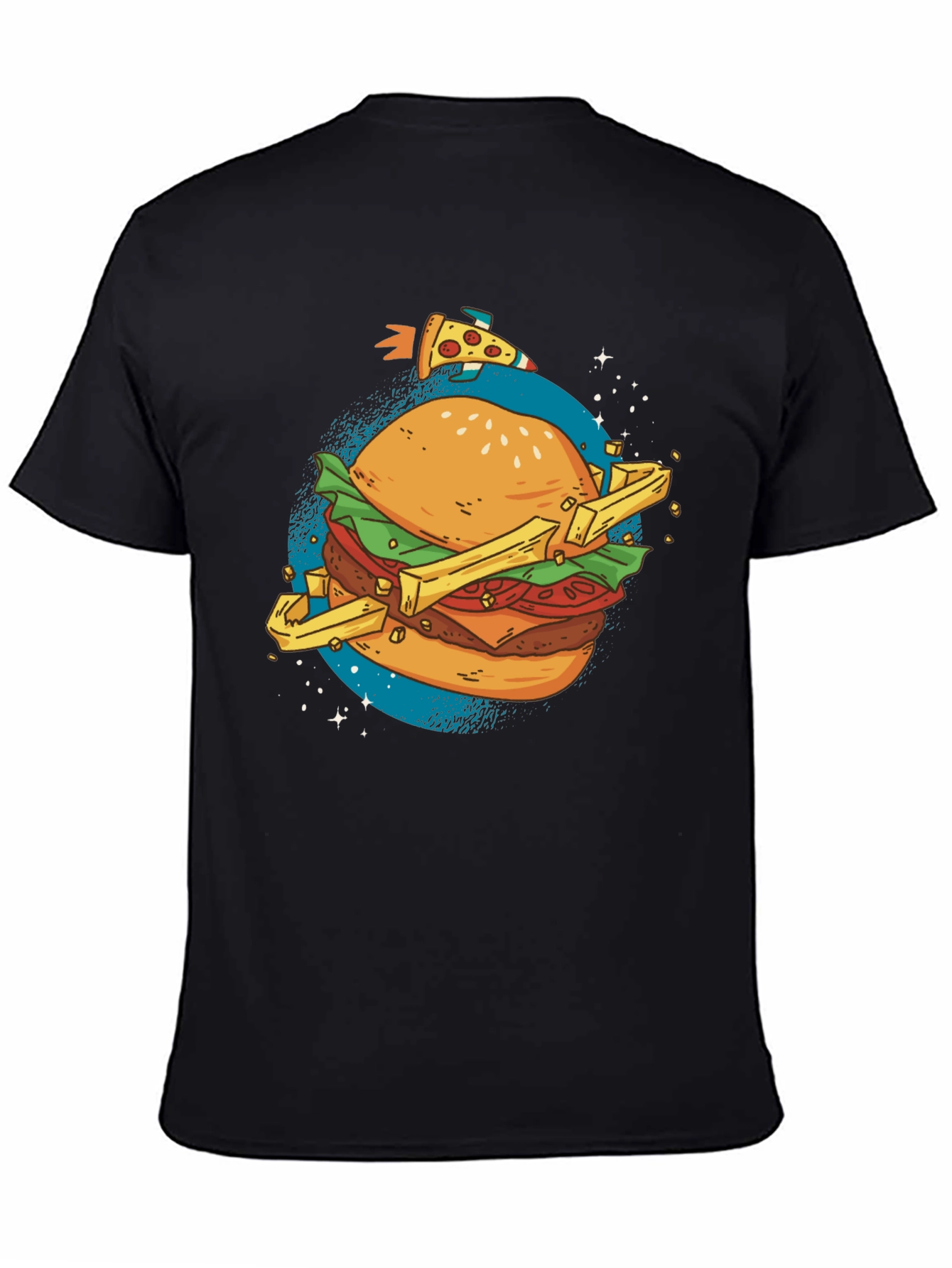 Camiseta Negra Estampada Hamburguesa Espacial