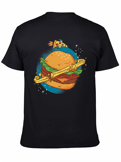 Camiseta Negra Estampada Hamburguesa Espacial