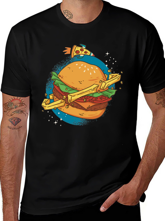 Camiseta Negra Estampada Hamburguesa Espacial