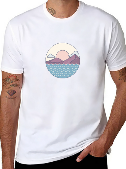 Camiseta Negra con Diseño de Paisaje Circular