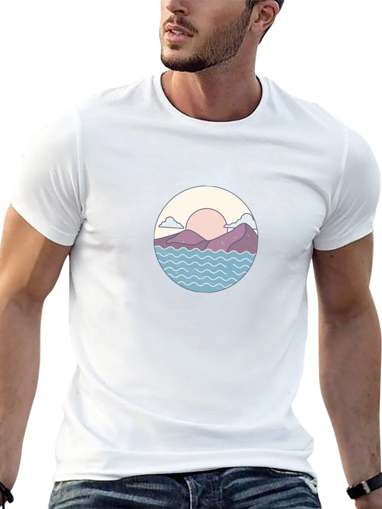 Camiseta Negra con Diseño de Paisaje Circular
