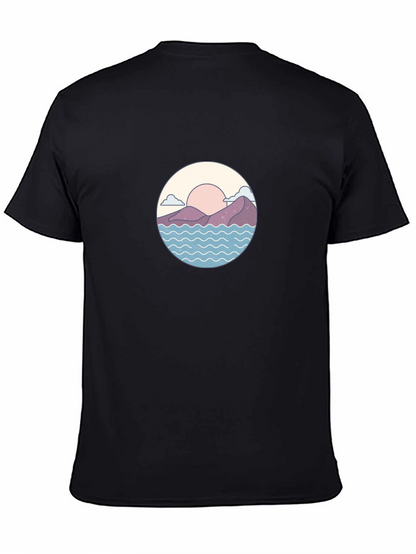 Camiseta Negra con Diseño de Paisaje Circular